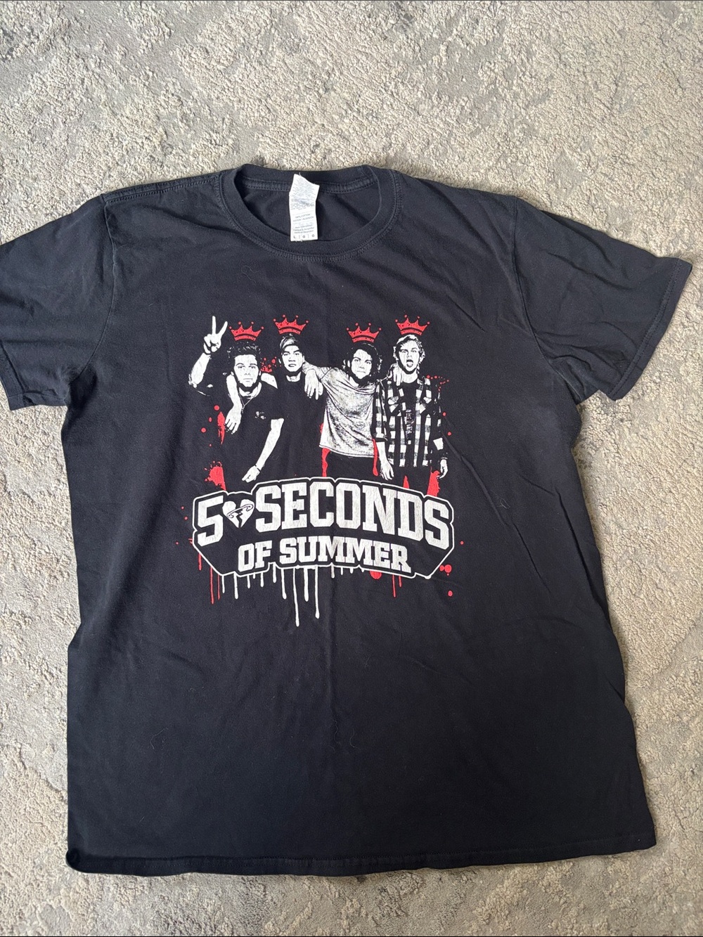 5 Seconds Of Summer Black Tee with Red & White Band Graphic